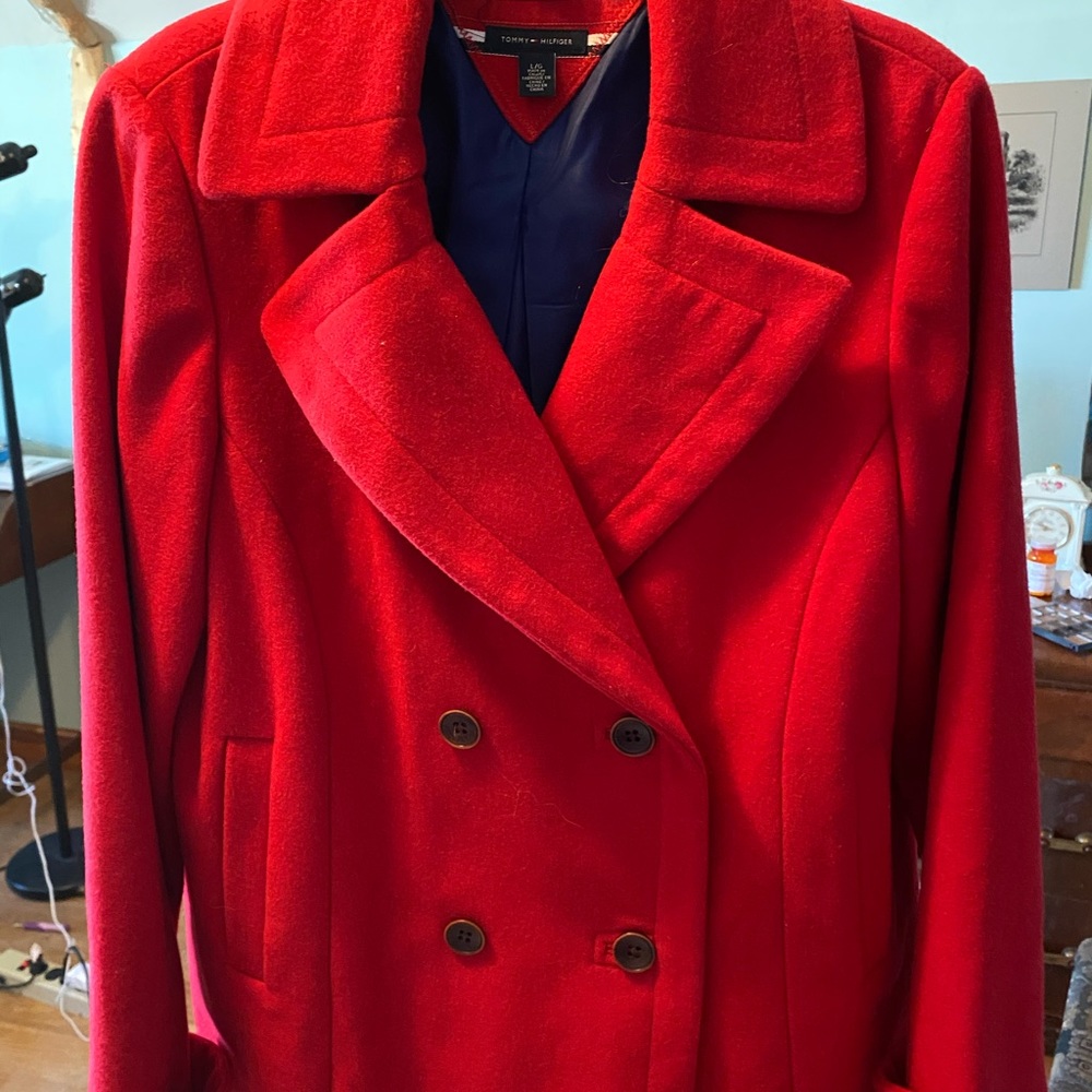 Tommy Hilfiger Button Front Peacoat Size L Fitted